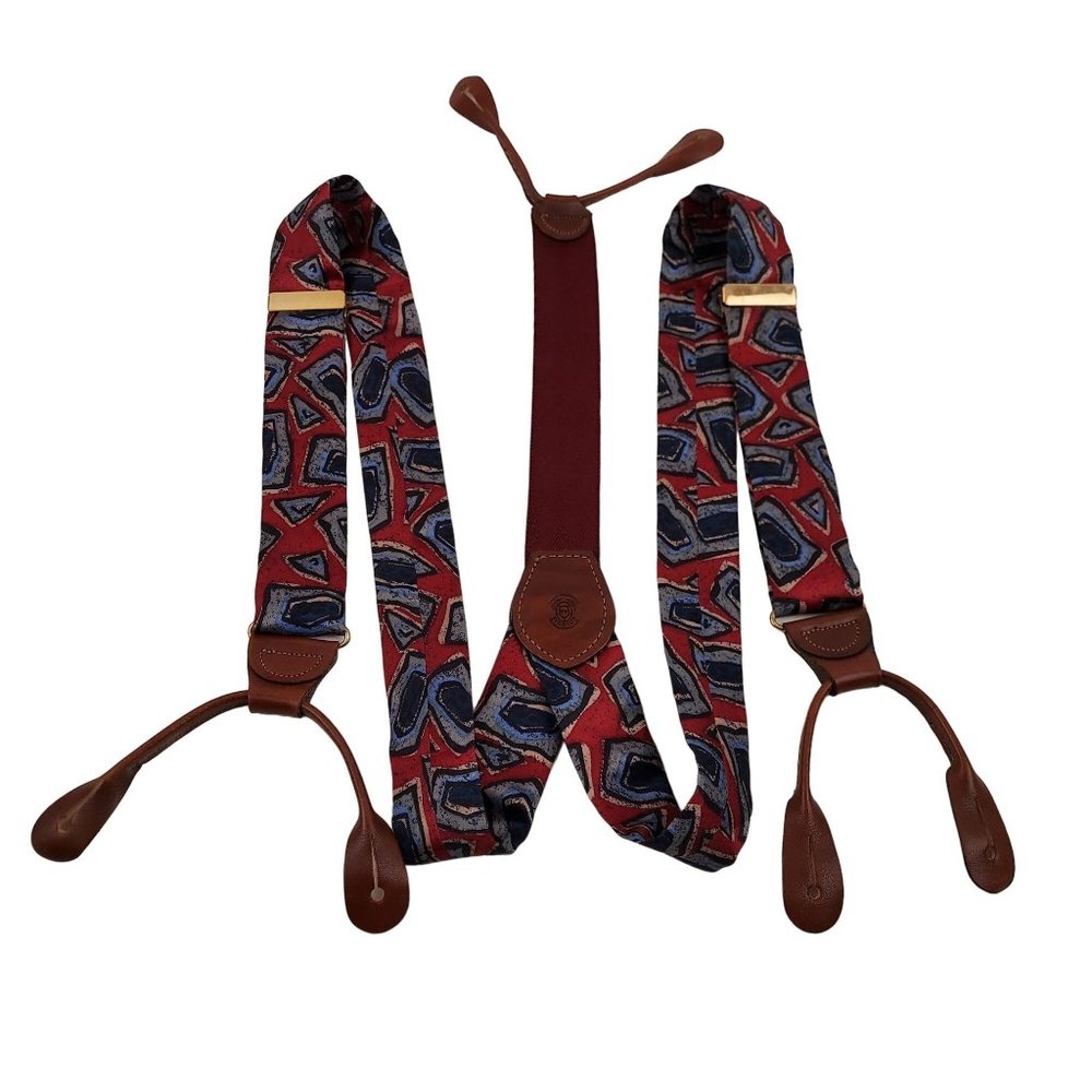 Colours By Alexander Julian Suspenders Braces Leather Button Tab Abstract Design